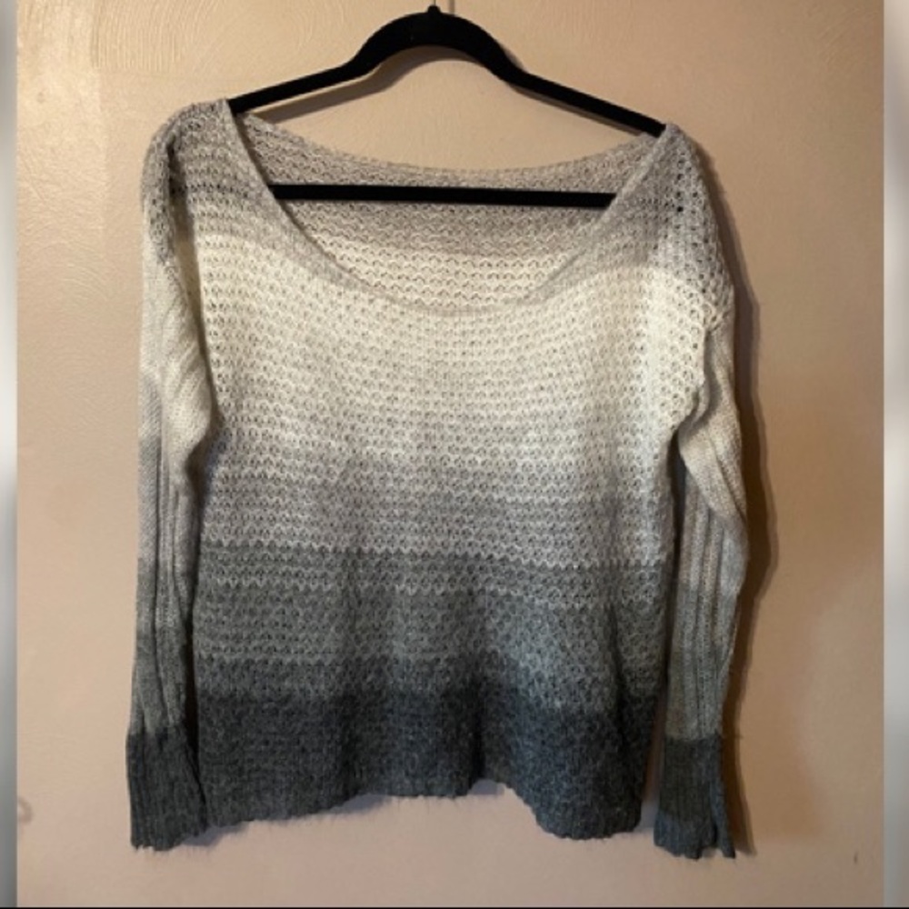 Lightweight semi see through scoop neck sweater great tones off the shoulder